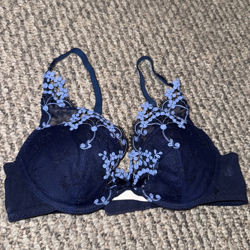 Simone Perele Navy Blue Bra with Light Blue Embroidery